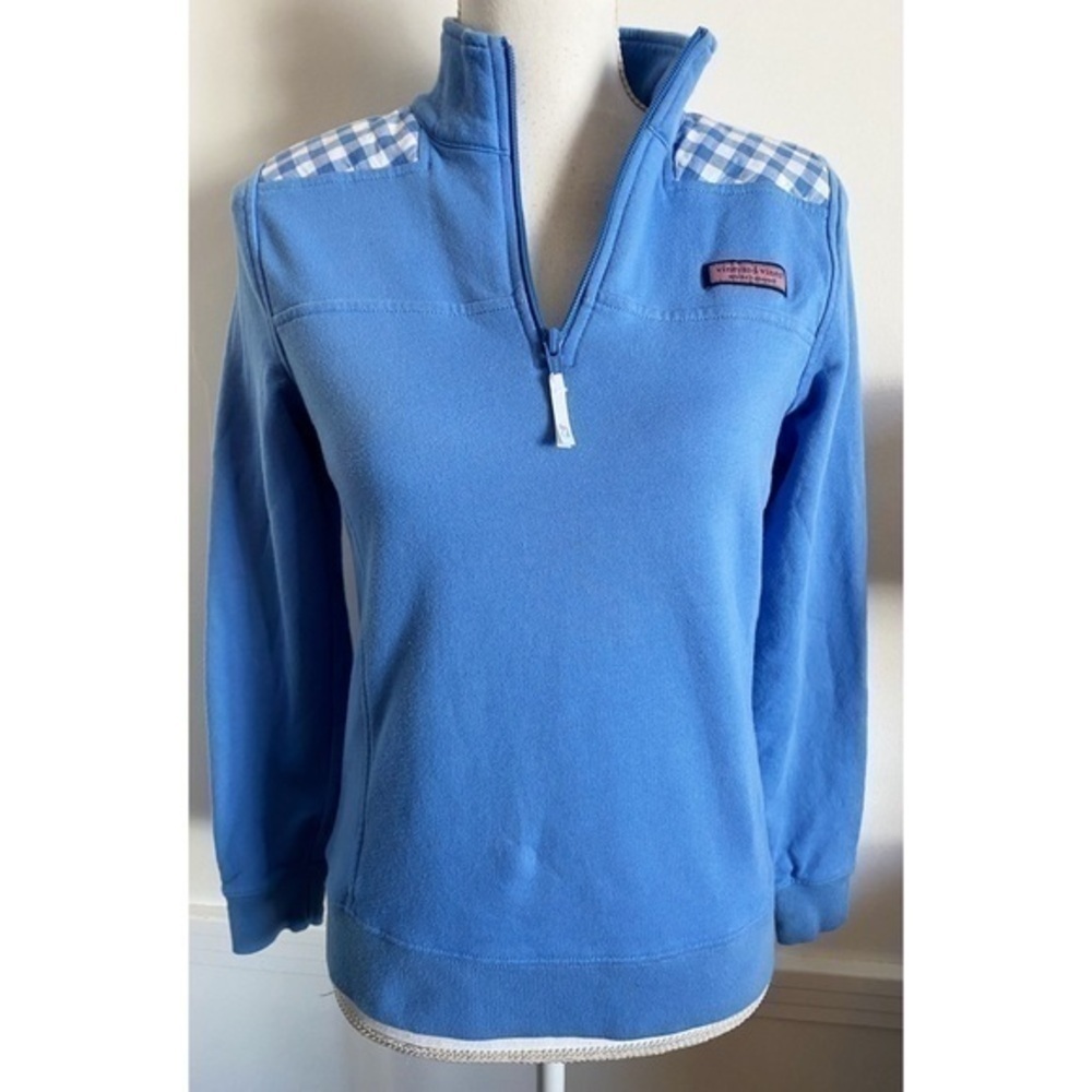 Vineyard Vines • Blue and White Plaid Shoulder Pullover